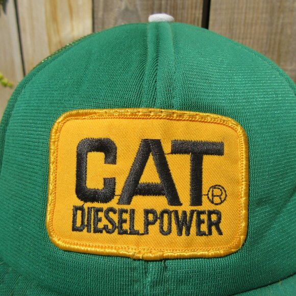 Vintage CAT Diesel Power Green Patch Snapback Baseball Hat Trucker Cap - Picture 2 of 8